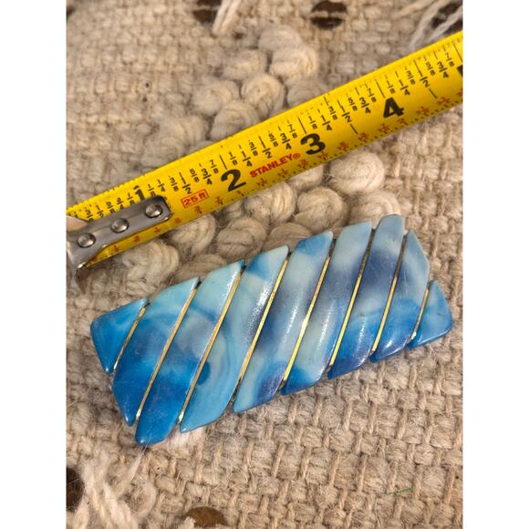 VTG Large 1980s Wire Wrapped Hair Clip 3.5" turquoise Blue Resin Barrette KOREA - Picture 7 of 7